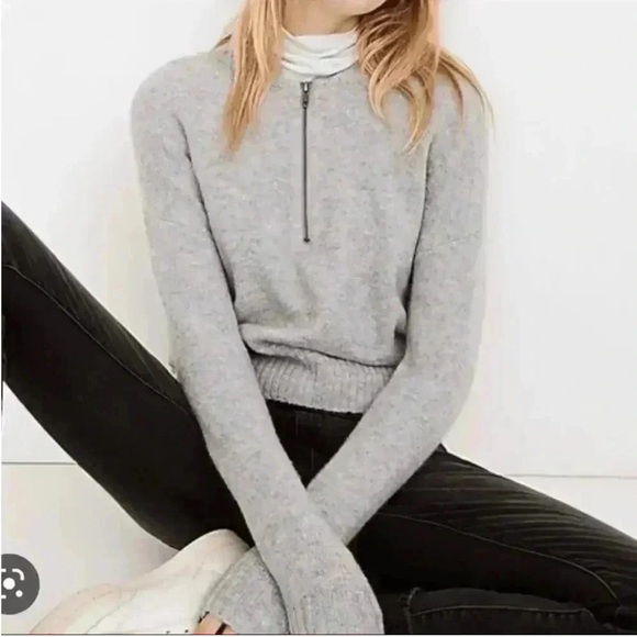 Madewell York Half-Zip Pullover Sweater - Heather Sky Gray - XL - Picture 5 of 5